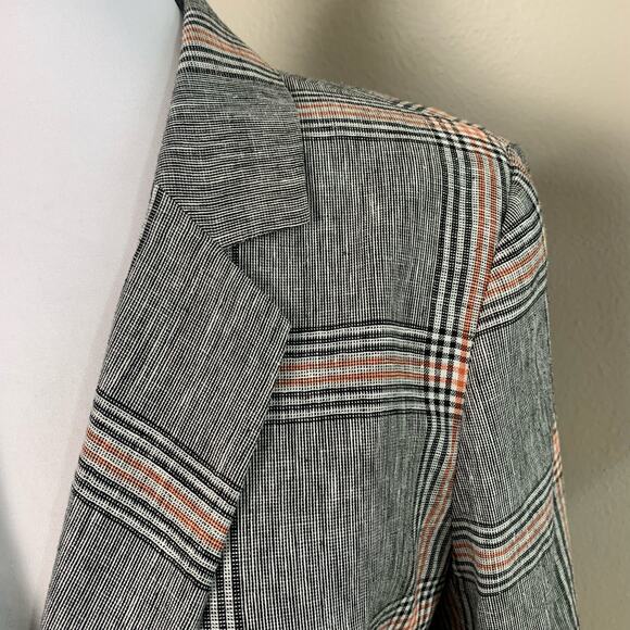 1.STATE Size 10 Double Breasted Blazer Jacket Black White Rust Orange Plaid - Picture 7 of 14